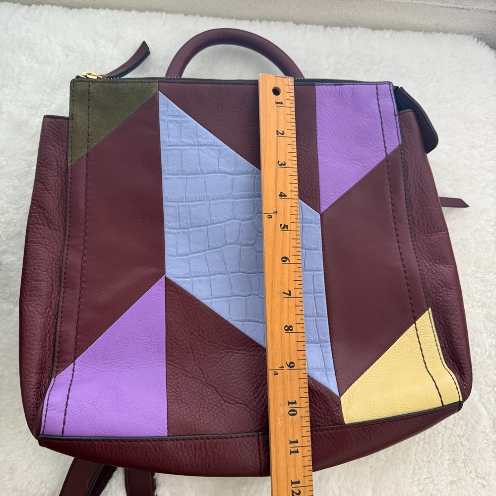 Fossil Burgundy Patchwork Leather Backpack Should… - image 8